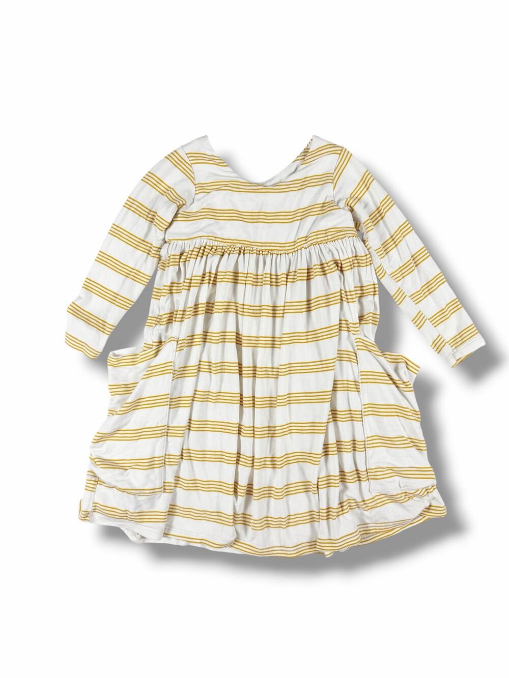 Remie Girl Long Sleeve Pocket Day Dress Mustard Stripe Size 3